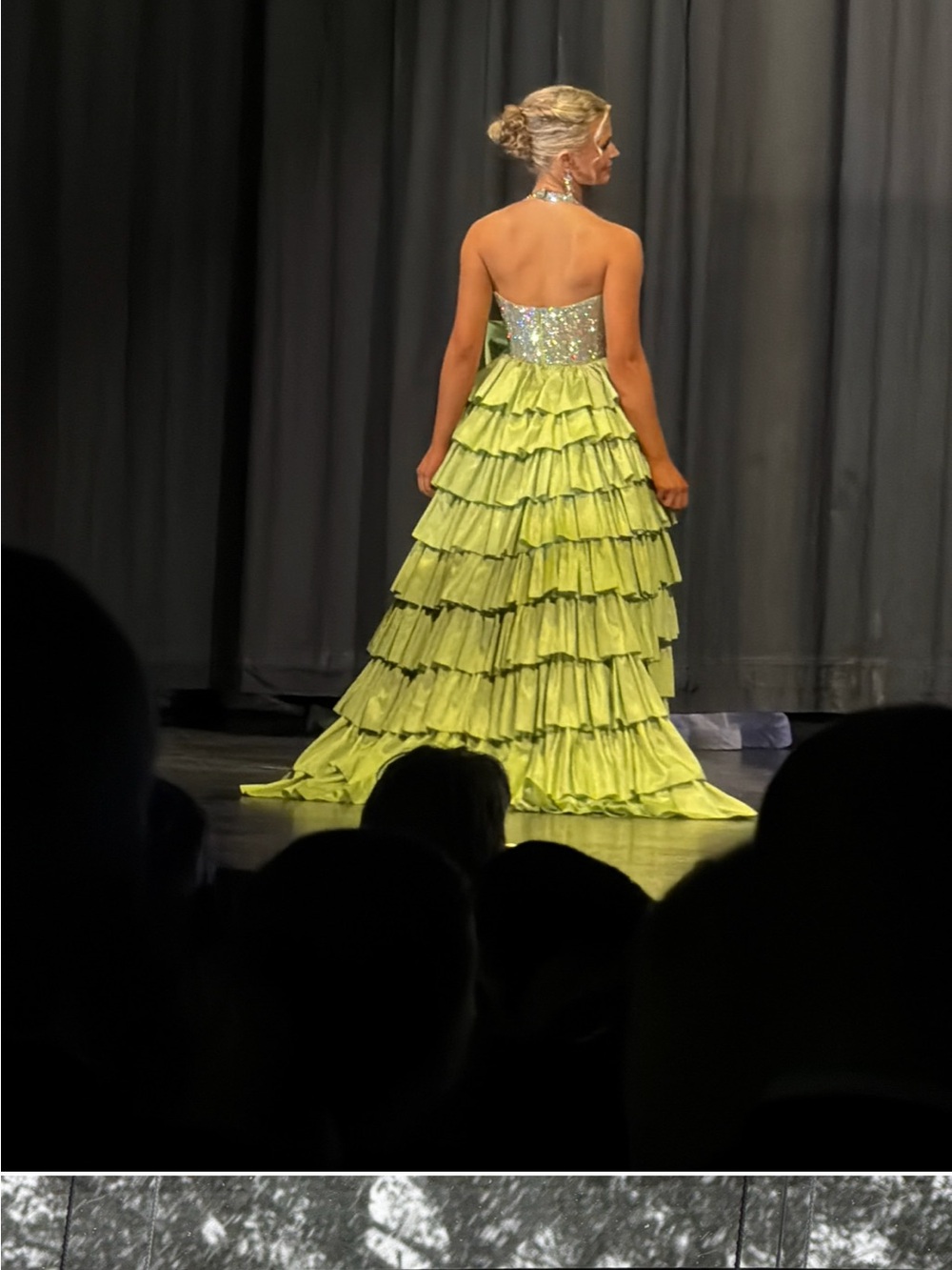 Sparkling Halter Ruffle Ball Gown in Green - Picture 3 of 3